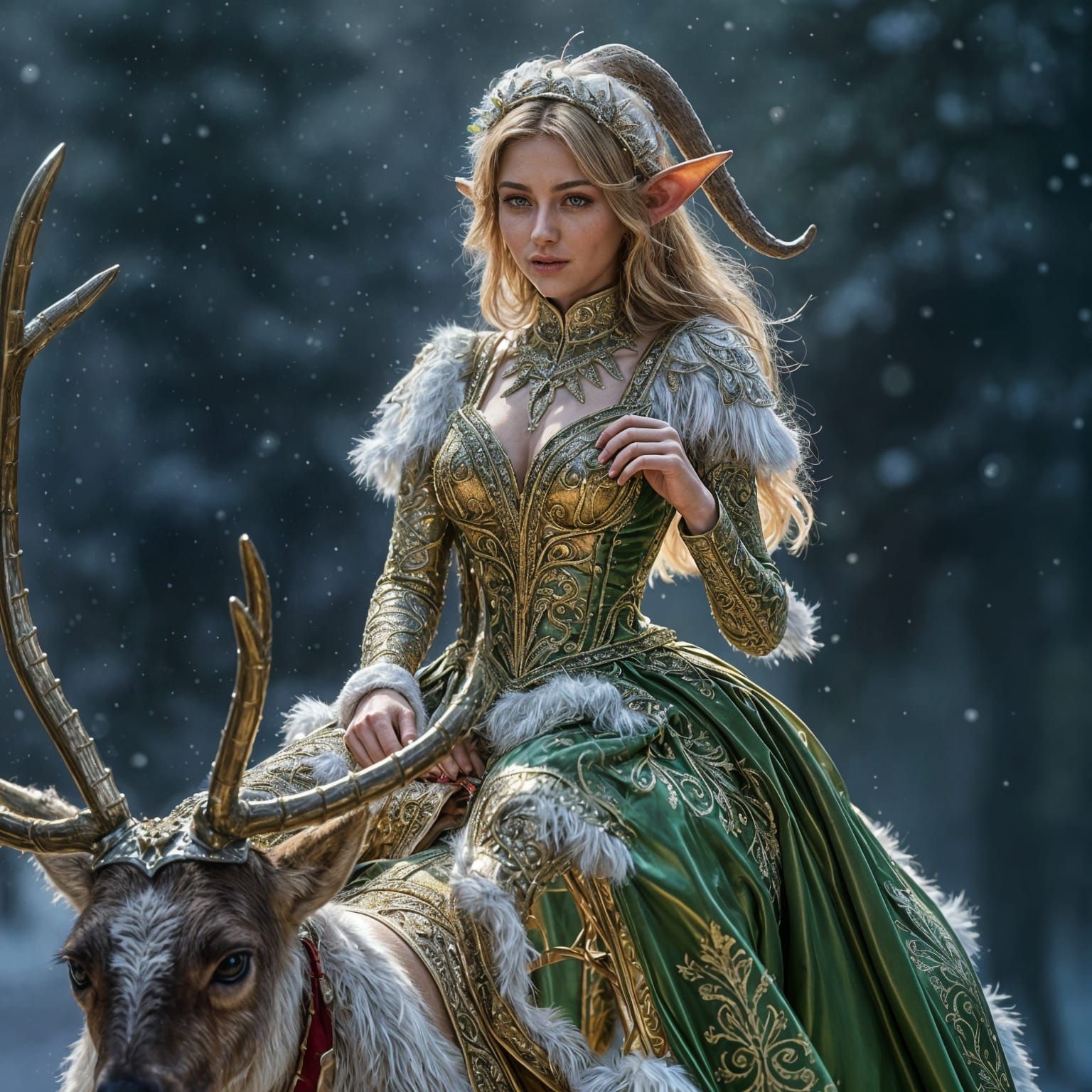 Hyperrealistic Elf Woman on Reindeer