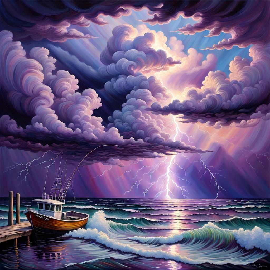 Florida Coast Thunderstorm in Expressionist Oil Painting