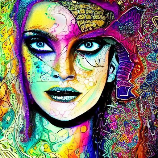 Intricate Zentangle Vogue Model with Spectral Crackle