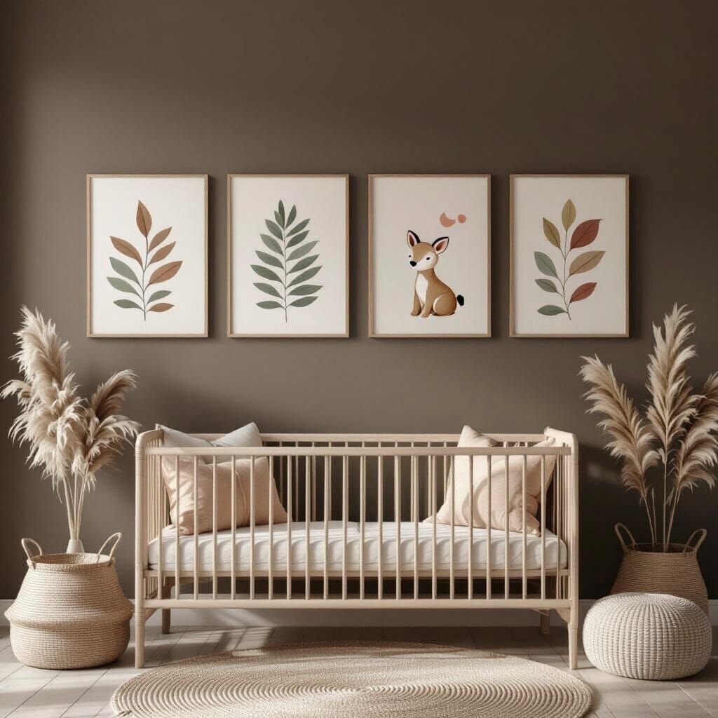 Minimalist Nursery Wall with Four Elegant Frames in Watercol...