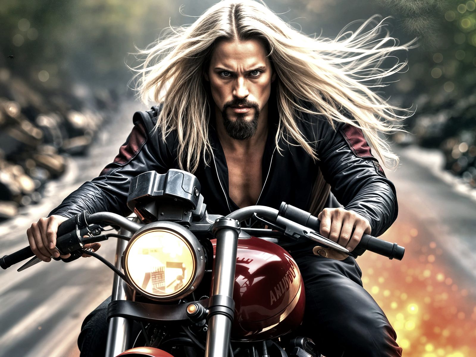 Young Biker Rides Harley Davidson Under Starry Night Sky