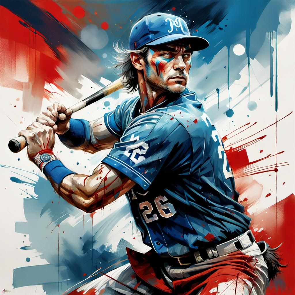 Baseball Player in Digital Airbrush Style