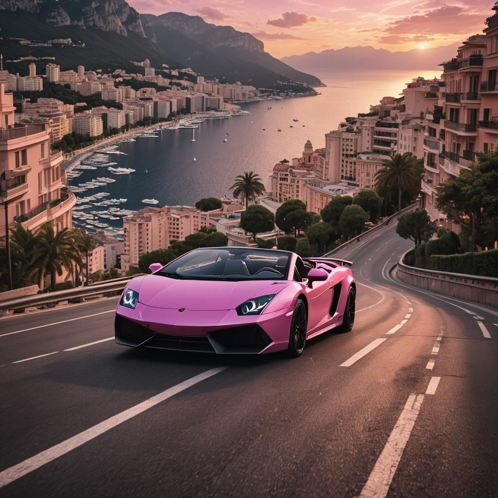 Pink Lamborghini Gallardo Superleggera Drives Monaco Sunset