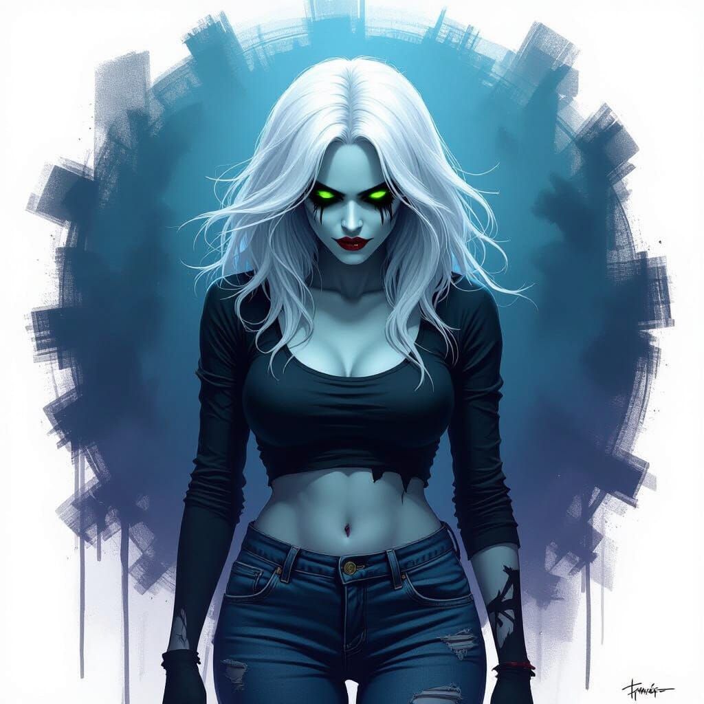 Sinister Nightmare Woman with White Hair
