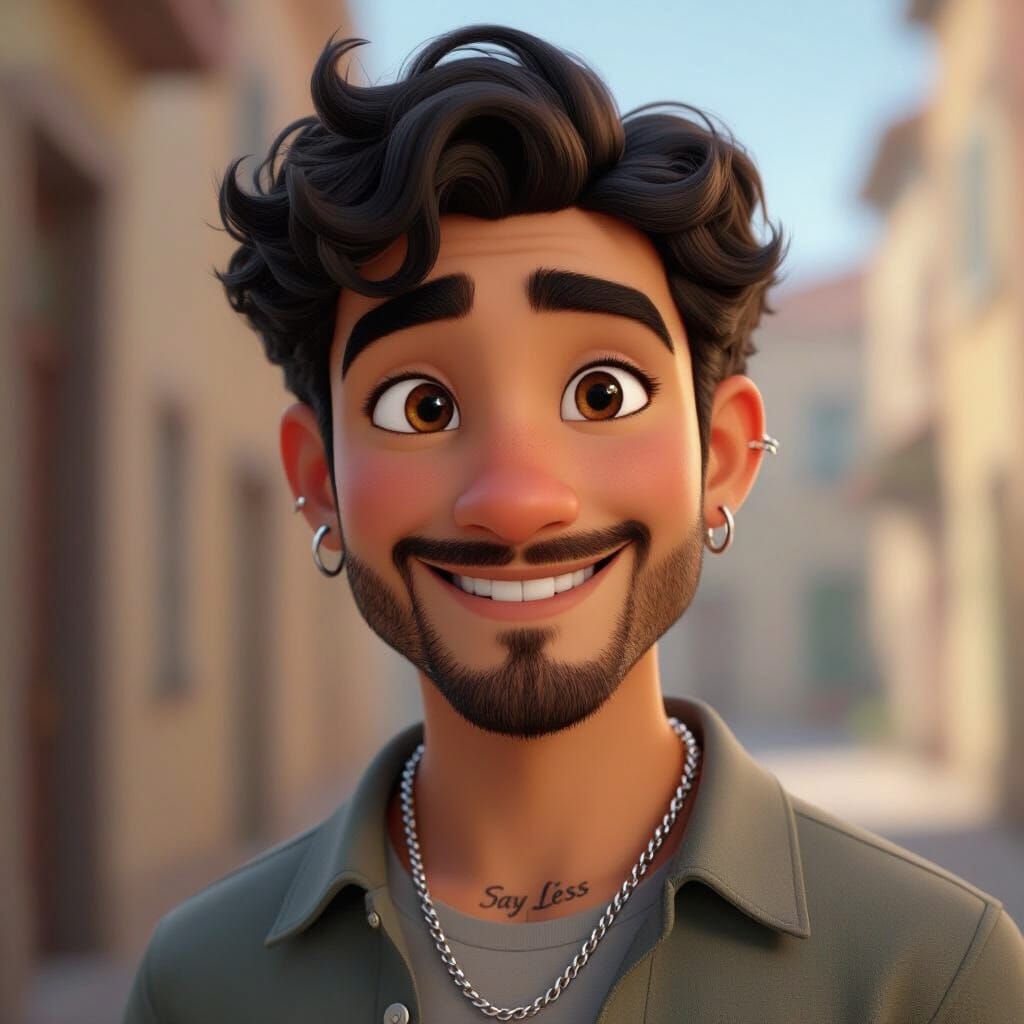 Pixar-Style 3D Animated Man with Silver Jewelry