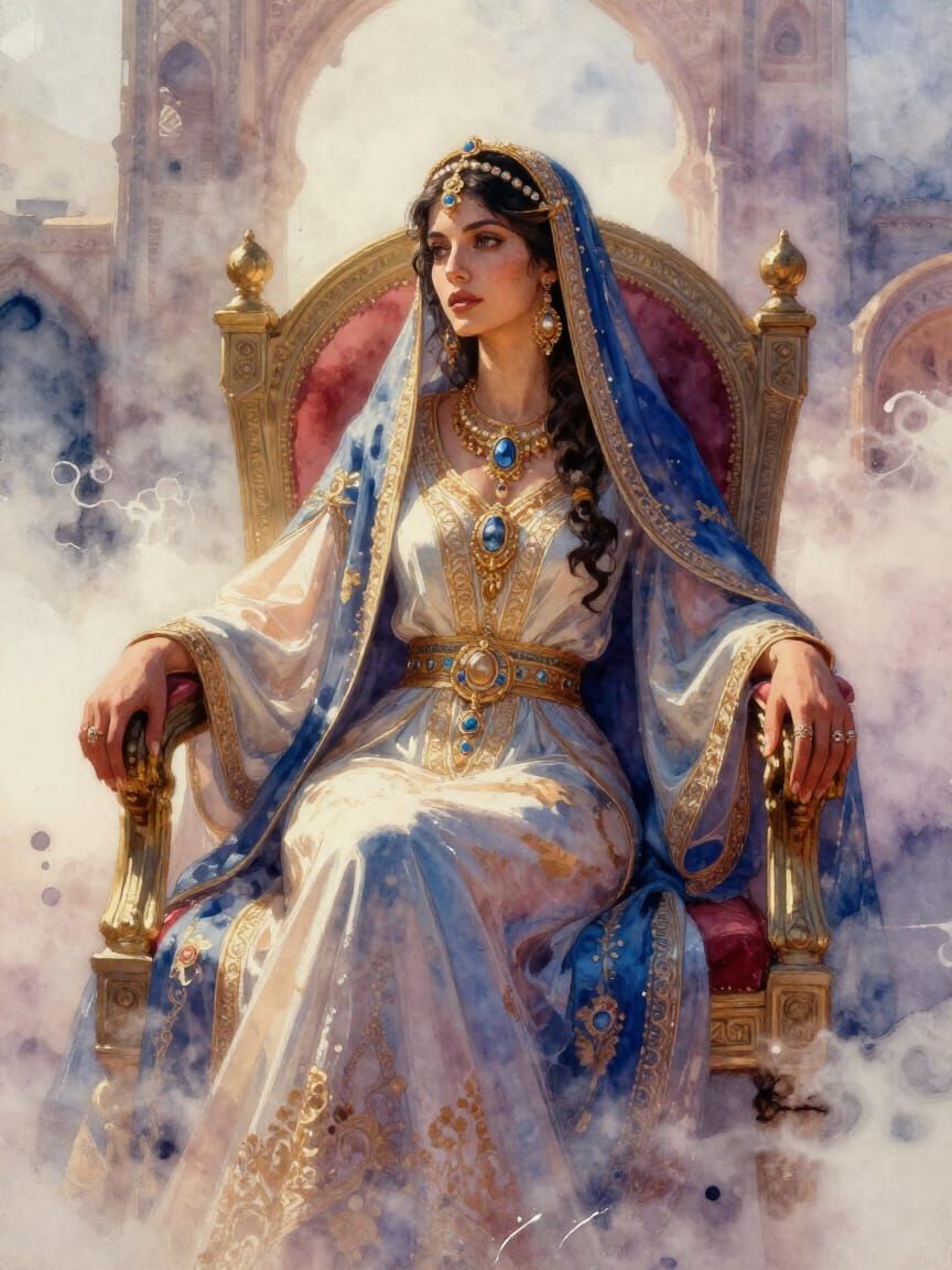 Futuristic Princess in Watercolor Landscape