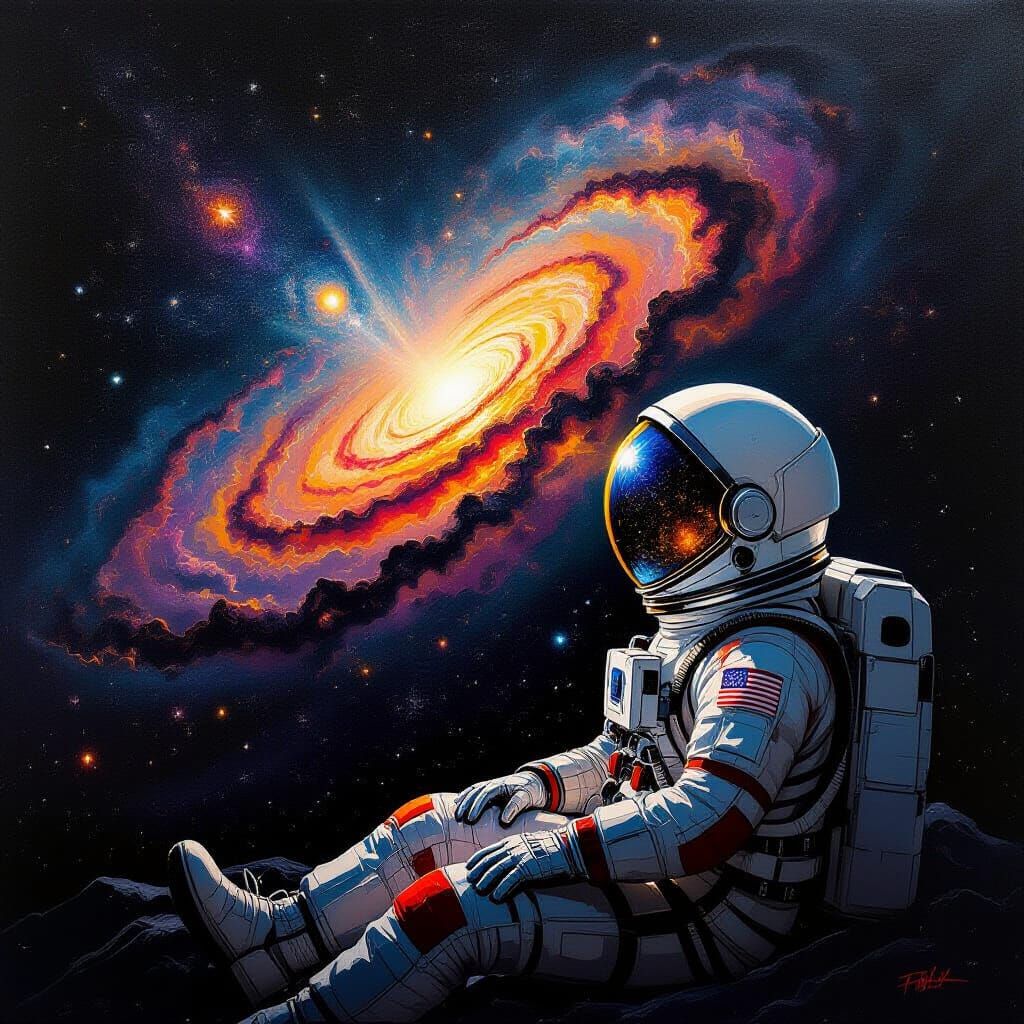Astronaut Adrift in Space Gazing at Vibrant Nebula