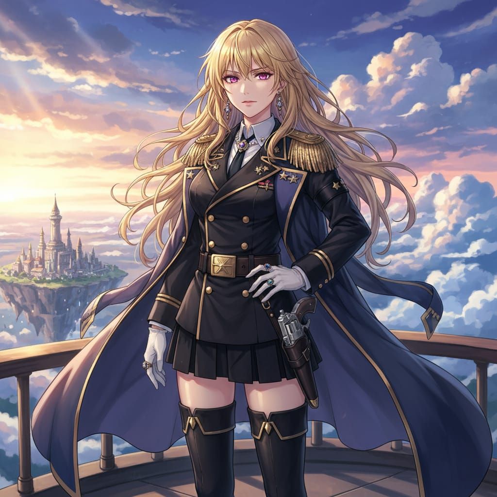 Anime Female Admiral with Pink Eyes in Navy Uniform