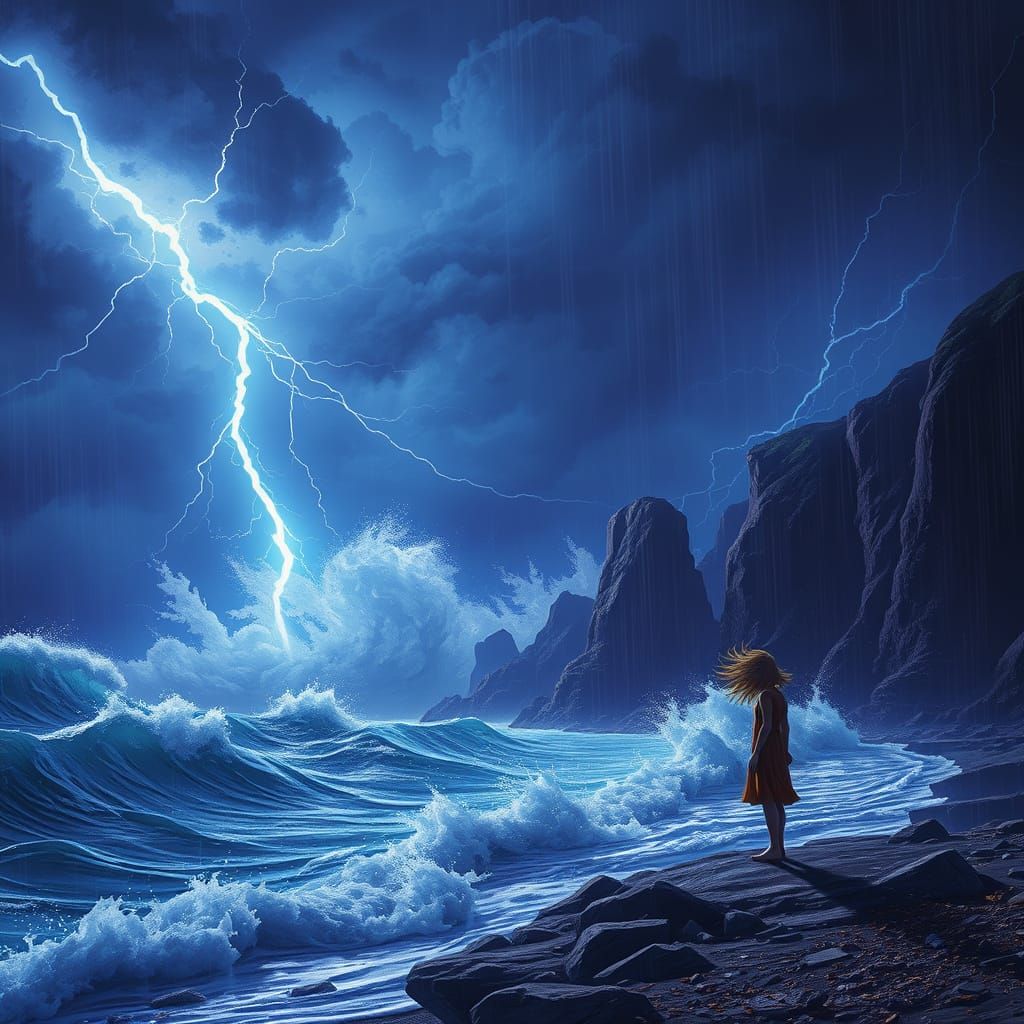 Stormy Shoreline in Dark Fantasy Style