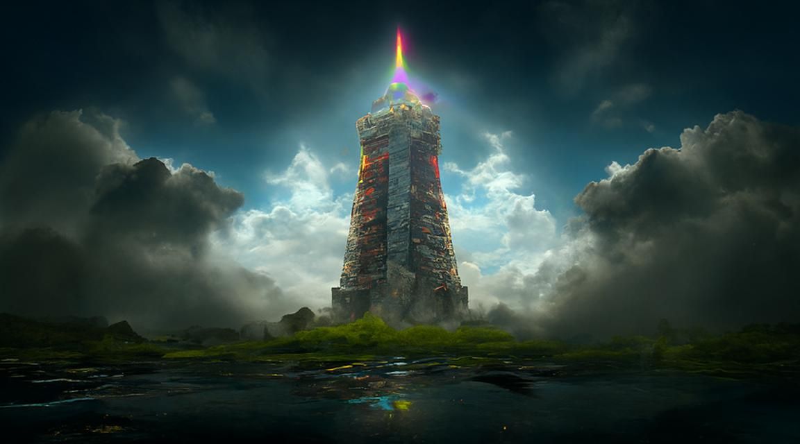 Mysterious Tower with Volumetric Lighting in Digital Art