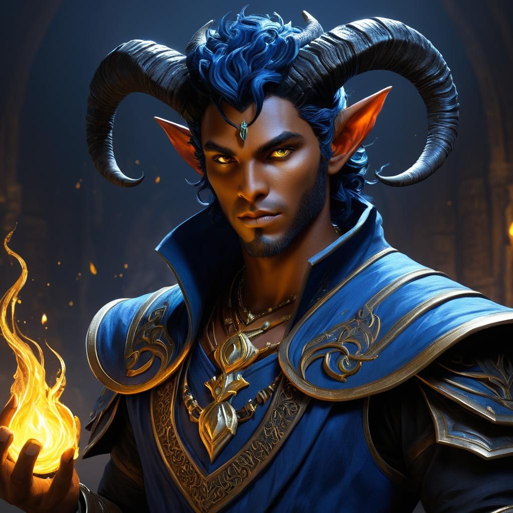 Tiefling Sorcerer Casting Spell in Dark Fantasy Art