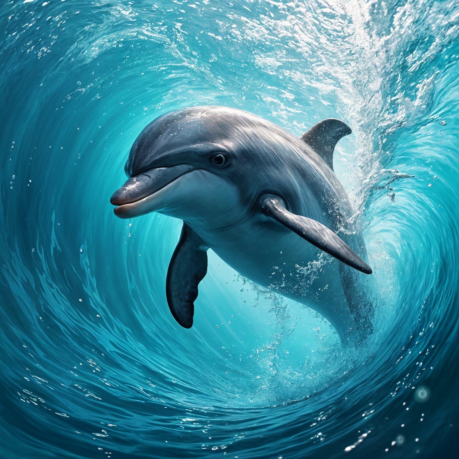 Playful Dolphin Leaps in Hyperrealistic Splash Art