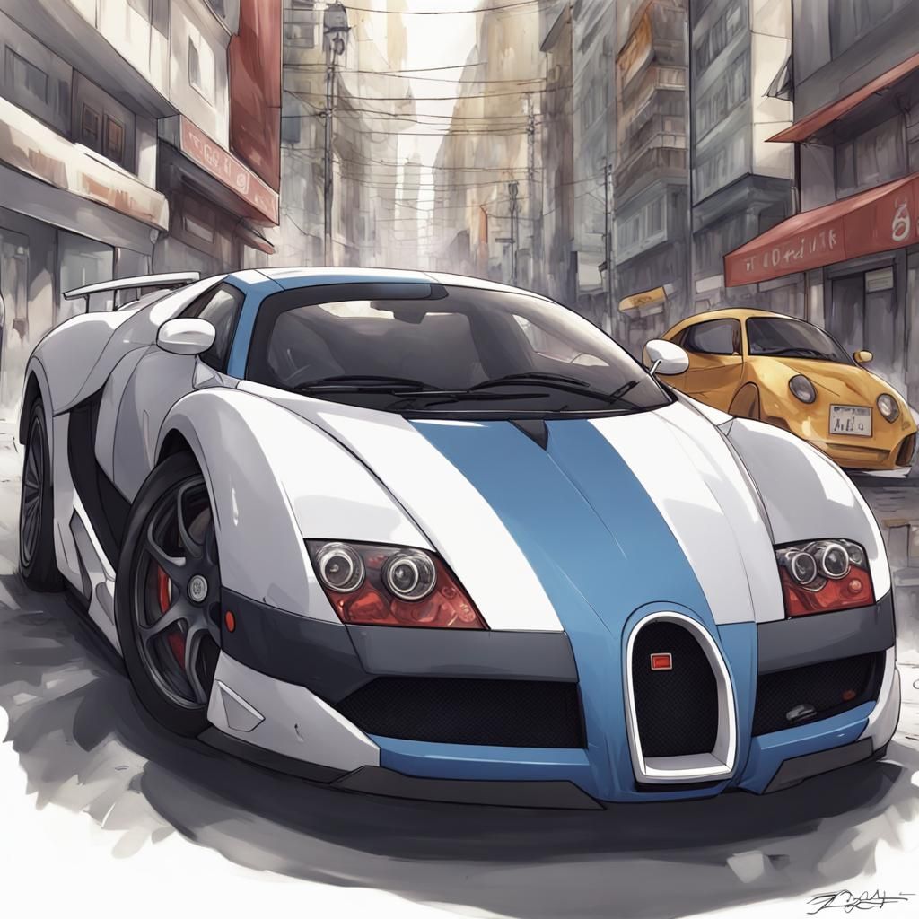 Bugatti Car in Anime Style