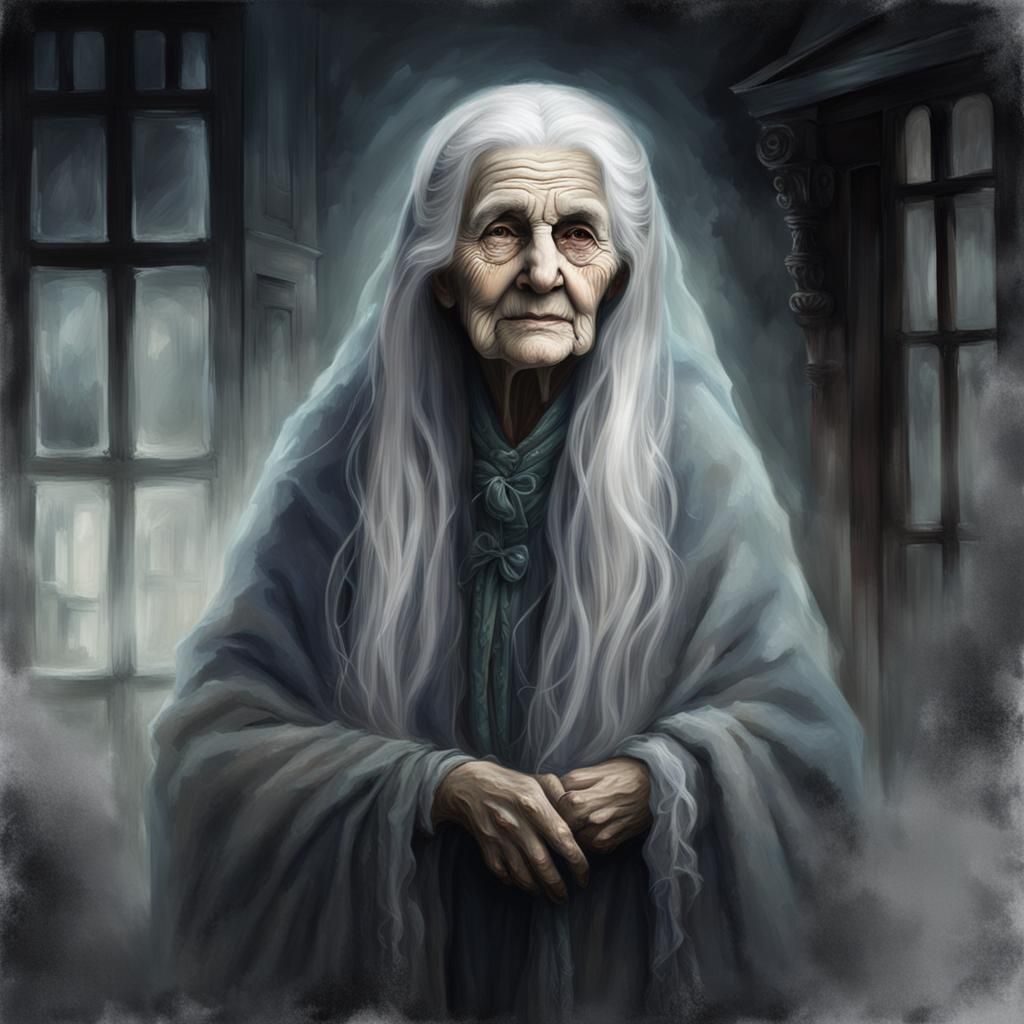 Ethereal Portrait of a Ghostly Old Woman
