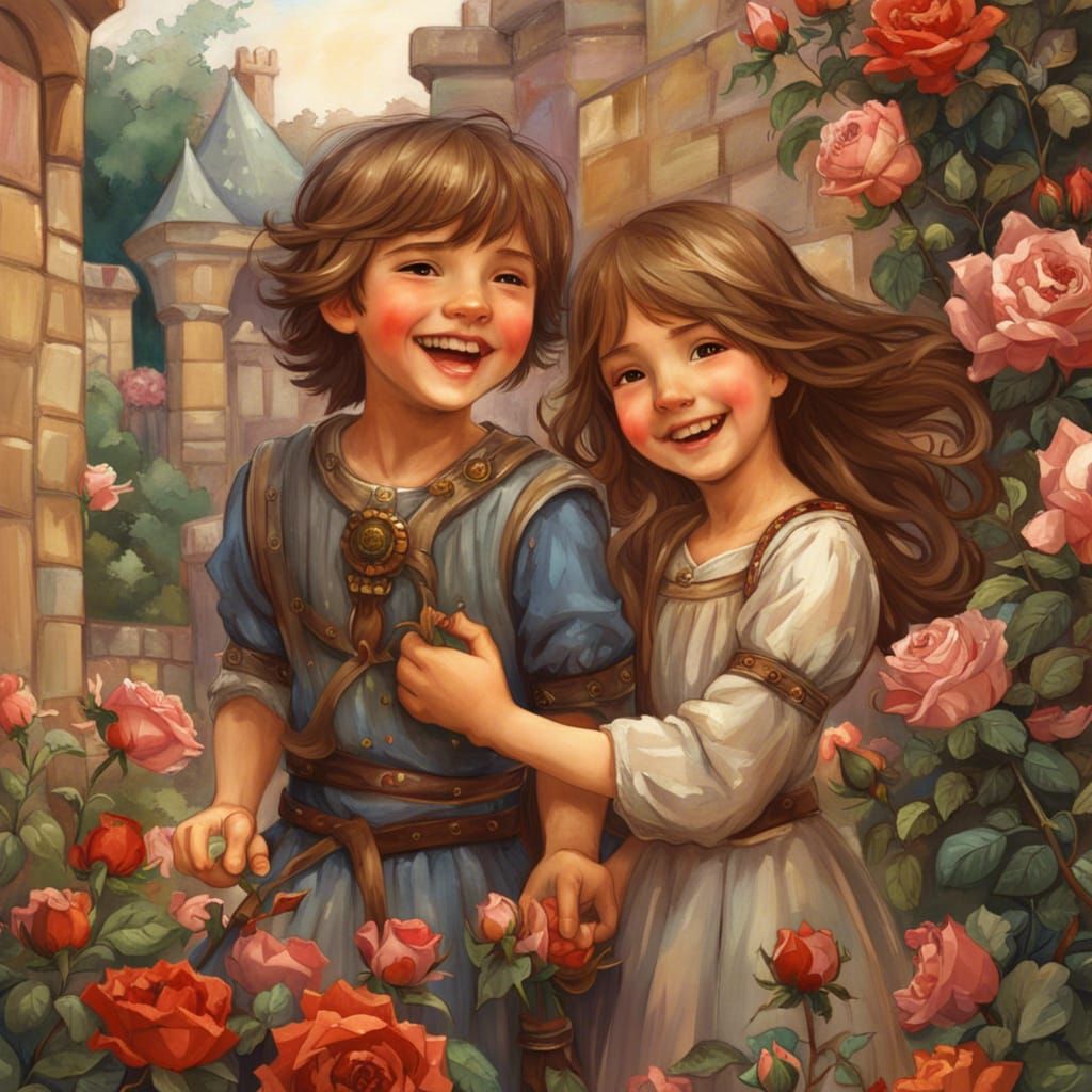Laughing Children in Rose Garden, Classical Anime Style
