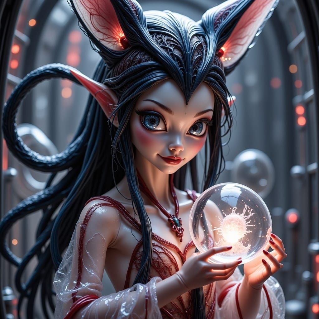 Elegant Nine-Tailed Fox Spirit with Orb