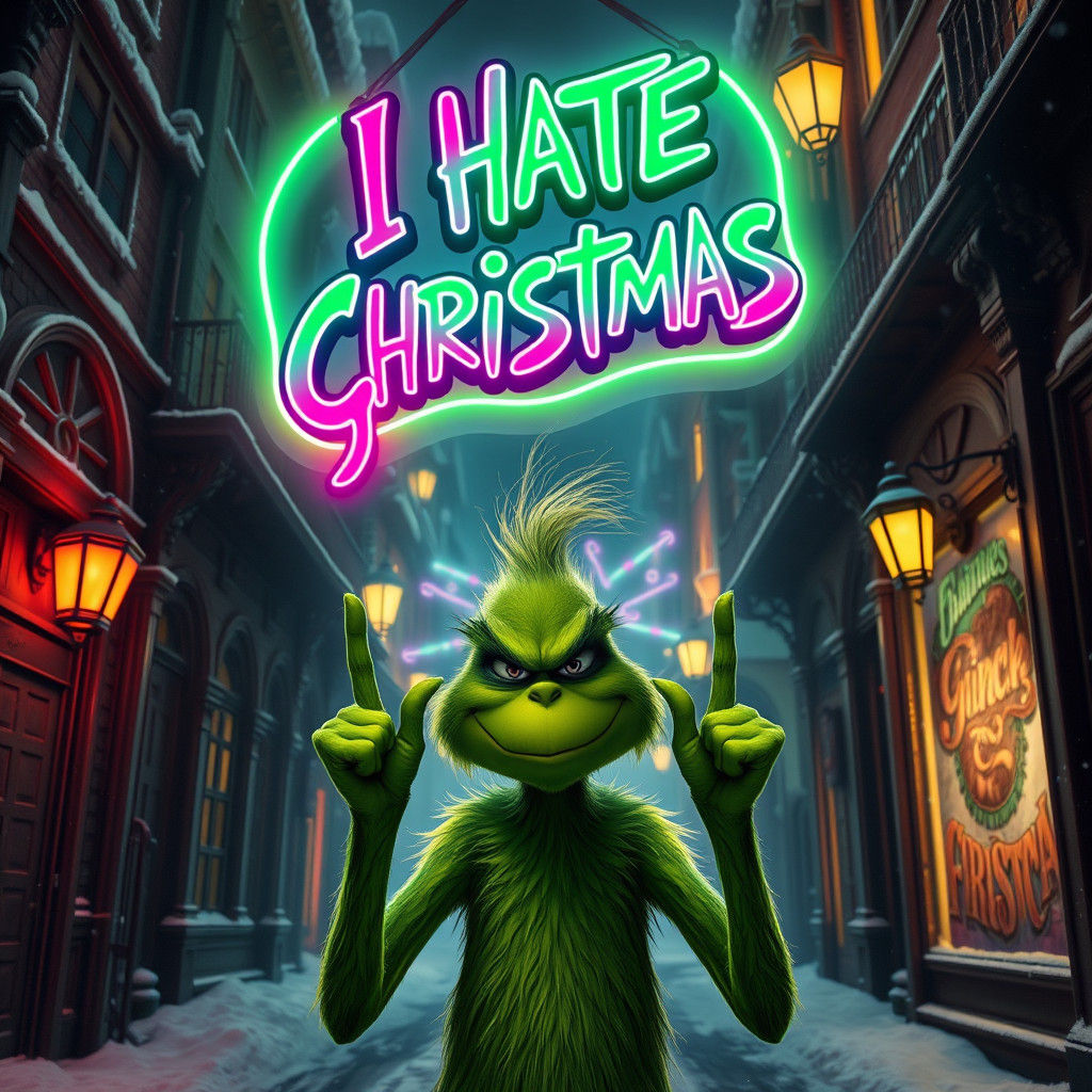 Grinch's Anti-Christmas Message in Neon Graffiti