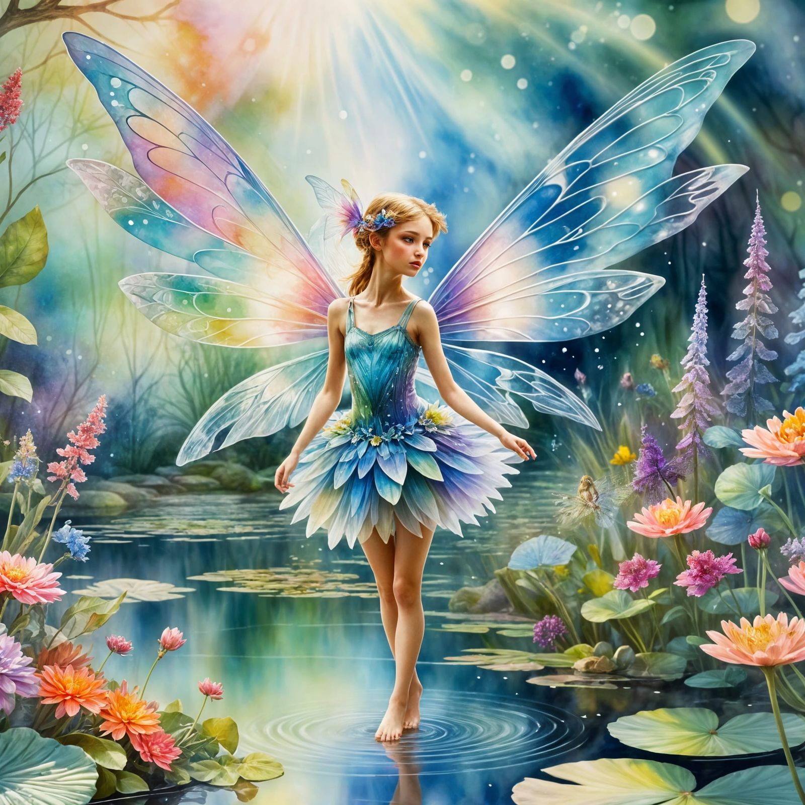 a watercolor painting of a fairy with delicate wings