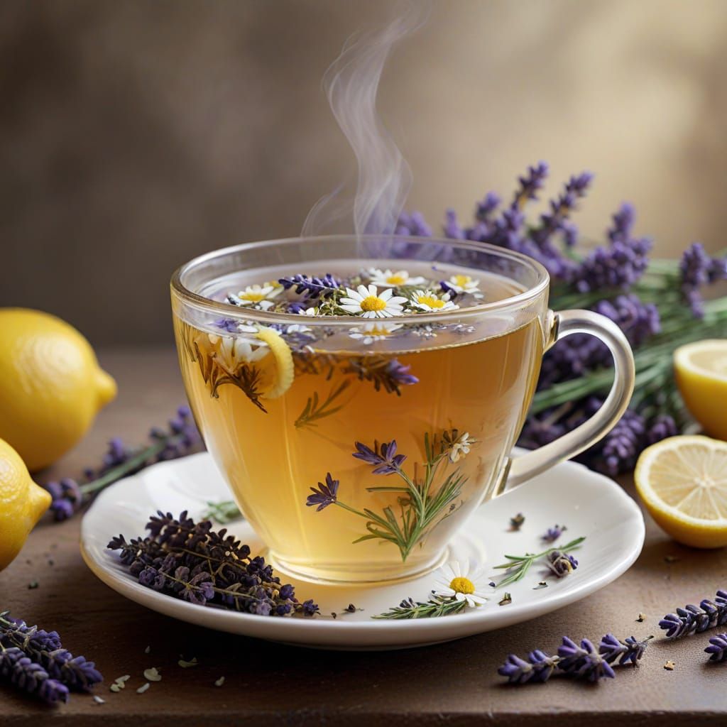 Steaming Herbal Tea Close-up in Soft Pastel Colors