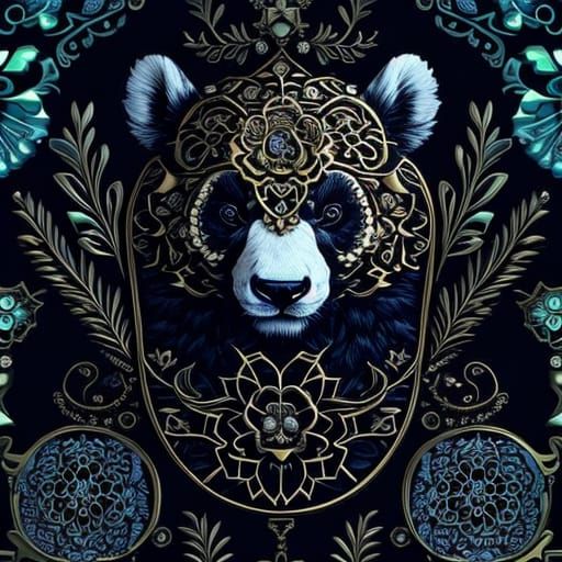 Botanical Steampunk Panda in William Morris Style