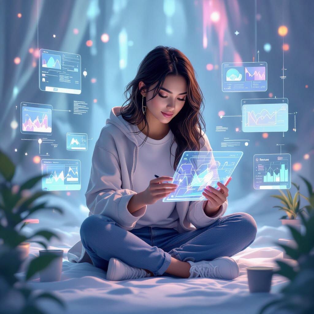 Digital Artist in a Futuristic 3D Workspace