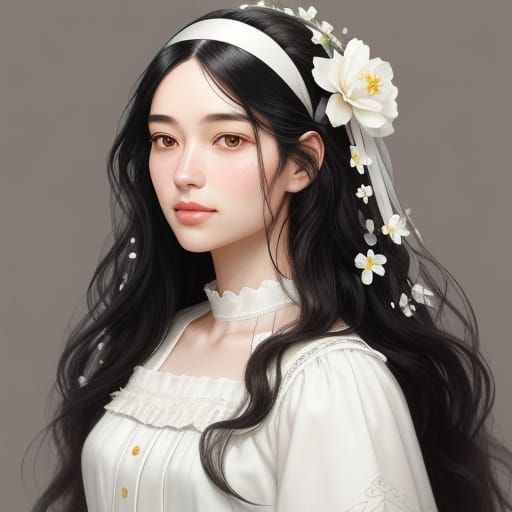 Ethereal Portrait of Woman with Flowers in Hair