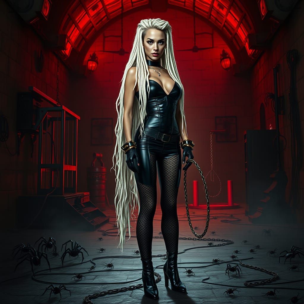 Confident Dominatrix in Dark, Gothic Atmosphere