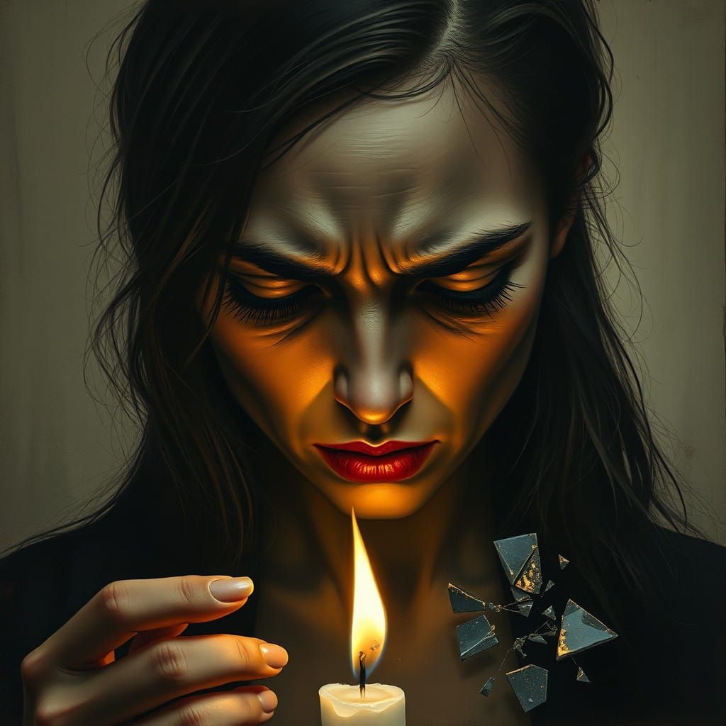 Dark Reflections in Flickering Candlelight