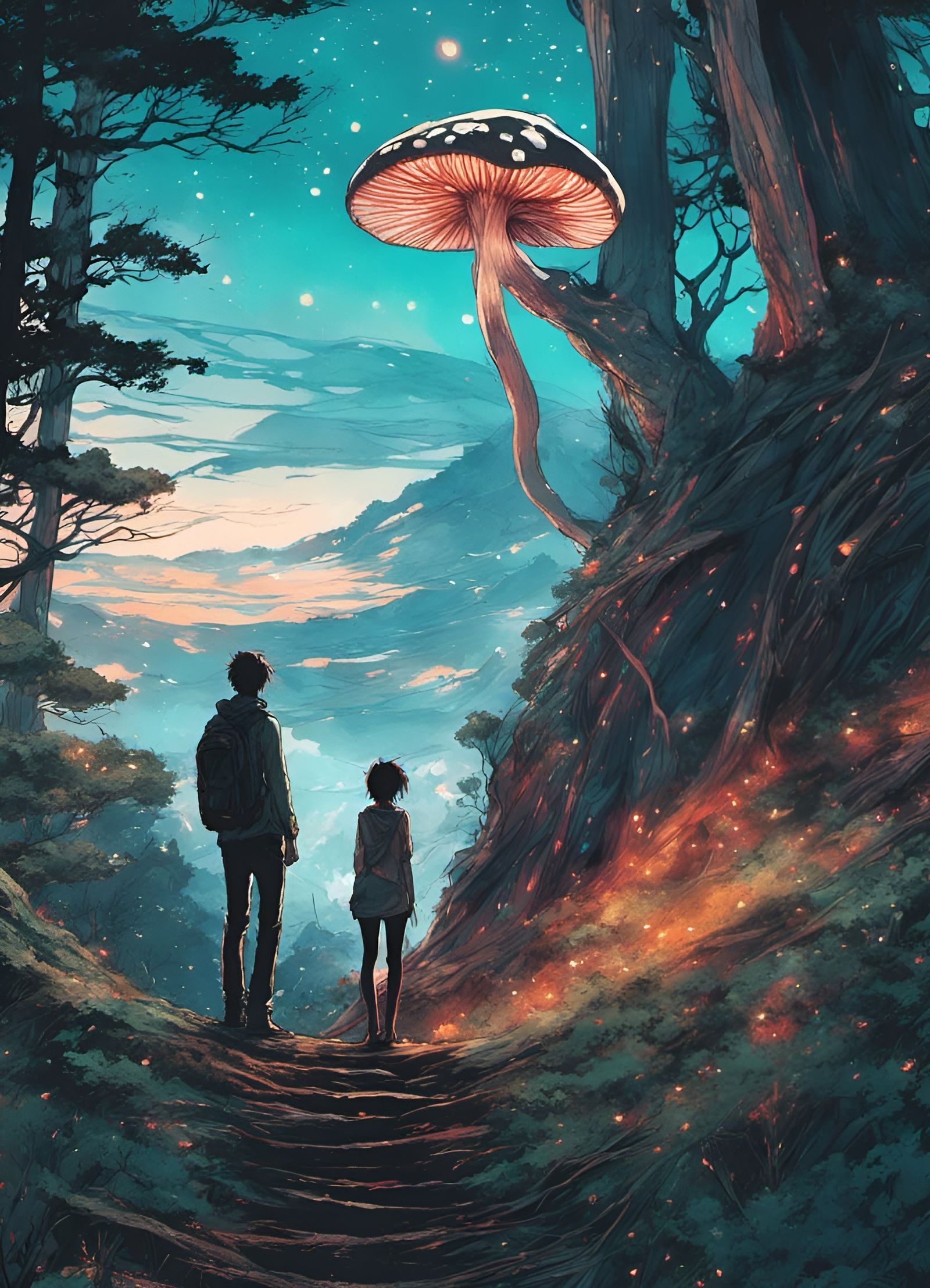 Mushroom Skull Gods in Anime Style