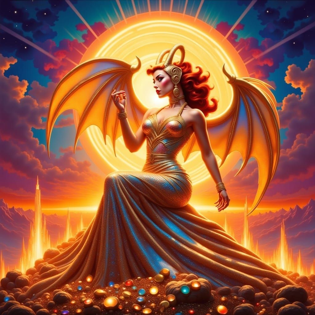 Seductive Dragoness in Golden Opal Scales Reigns Supreme