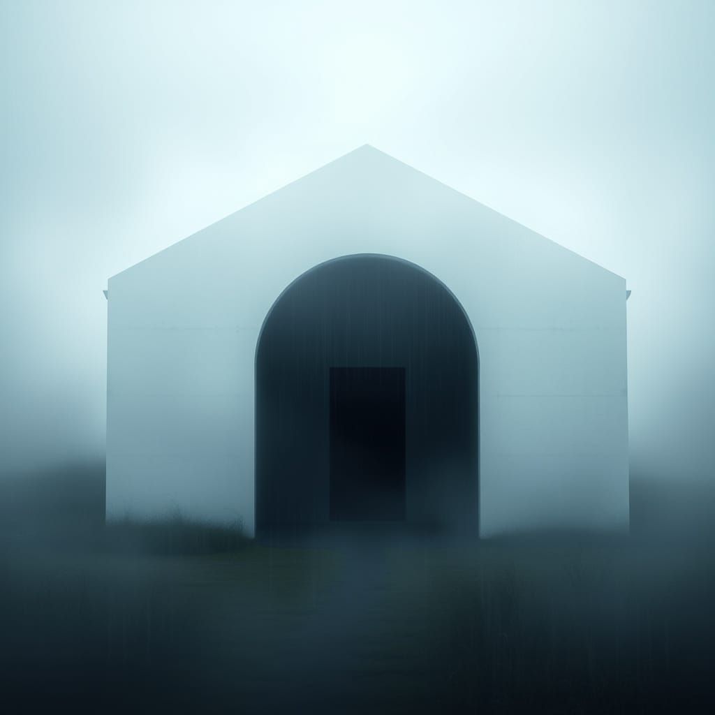 Monolithic White House Shrouded in Eerie Fog