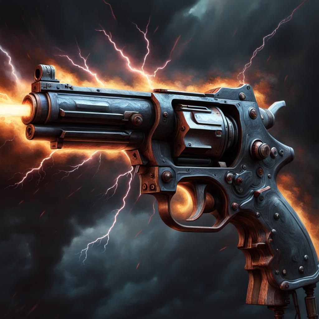 Grotesque Lightning Gun in Space as Impasto Painting