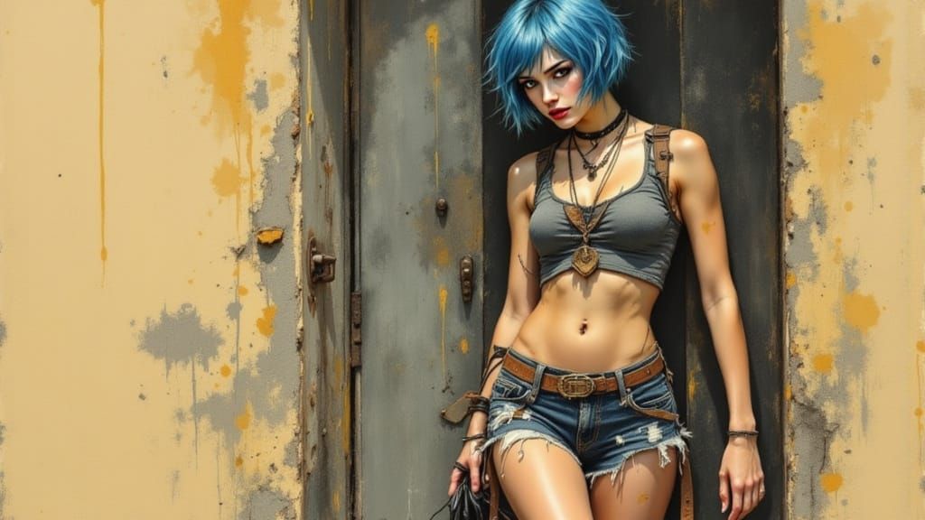 Vibrant, Hyper-Realistic Portrait of a Rebellious Young Woma...