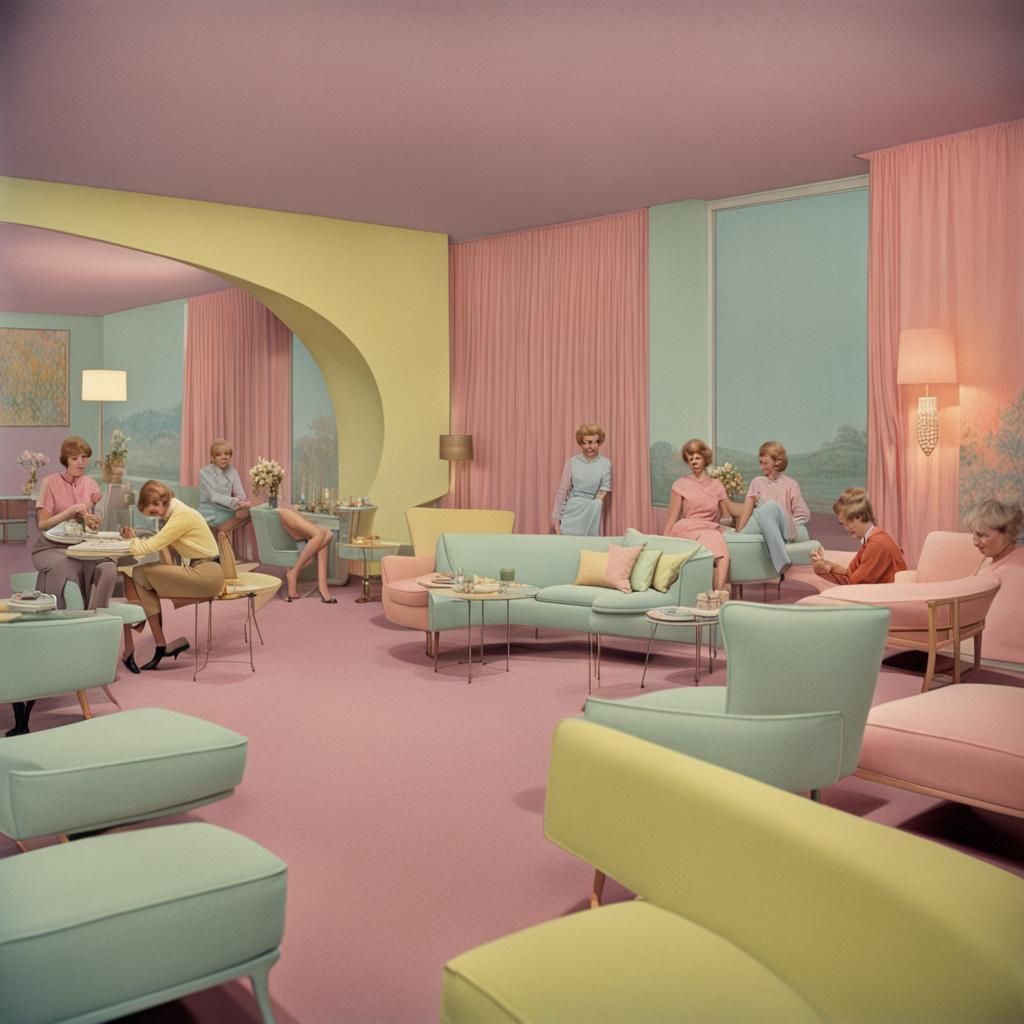 Nostalgic 1960s Pastel Aesthetic Illustration