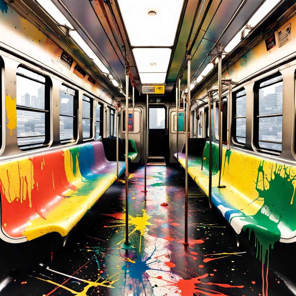 Ink Splatter Art on City Commuter Train