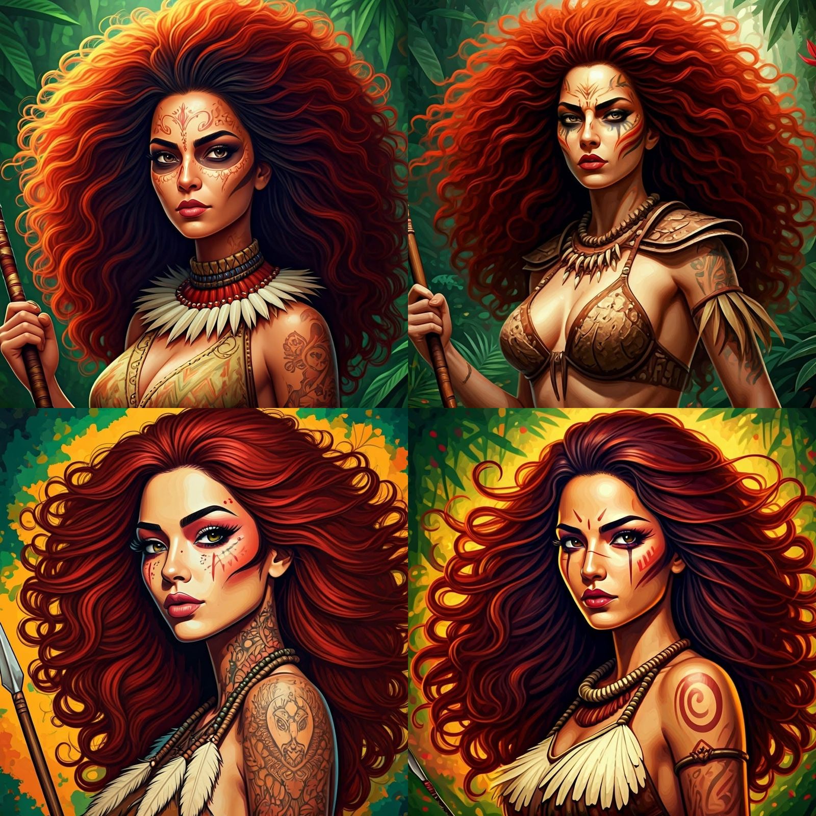 Vibrant Amazon Warrior in Chola Art Style