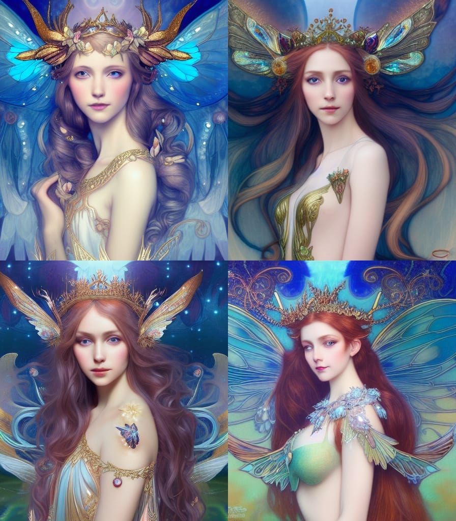 Fairy with Phoenix Wings in Ornate Jewel-Toned Painting