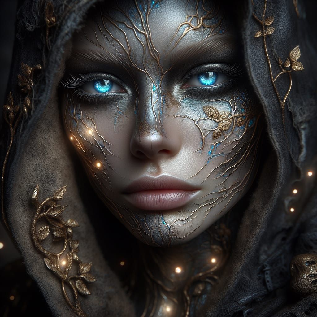Mysterious Woman with Glowing Eyes in Fantasy Realism