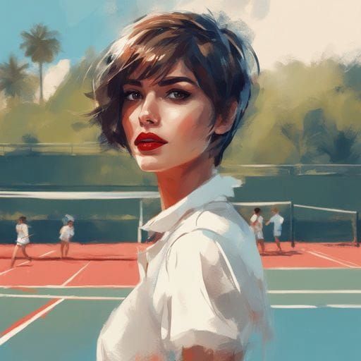 Elegant Spanish Woman at Tennis Club, Modern Portrait