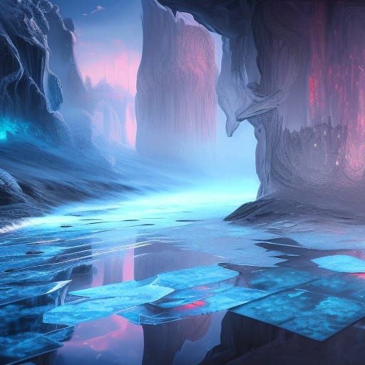 Magical Mirror Reflecting Elemental Power on Cracked Ice