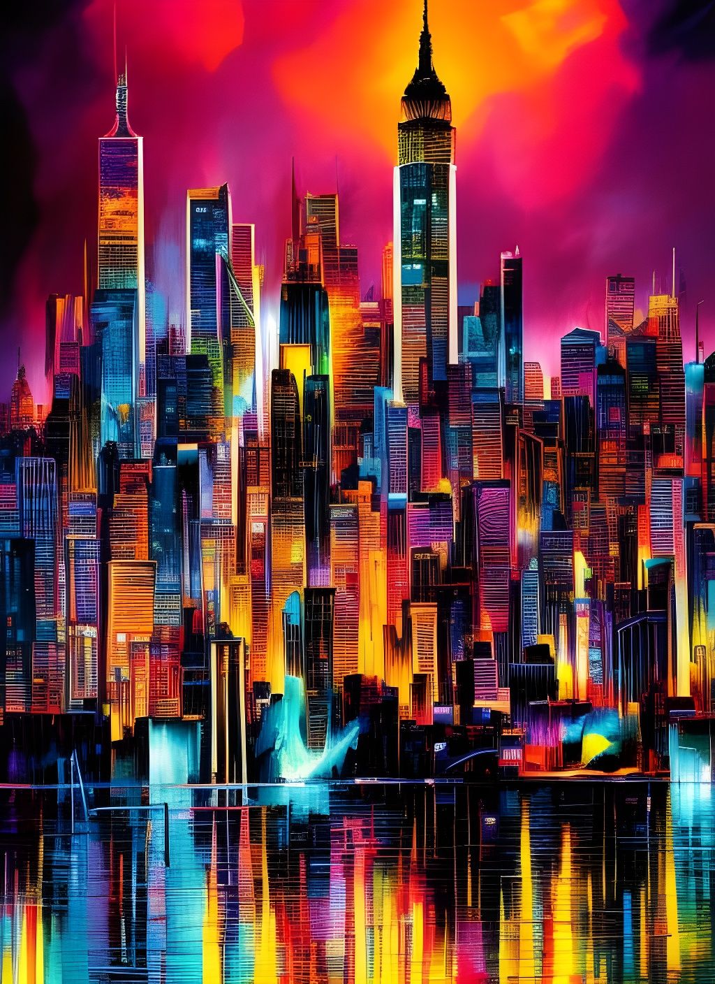 Colorful Ink Splash New York City Skyline