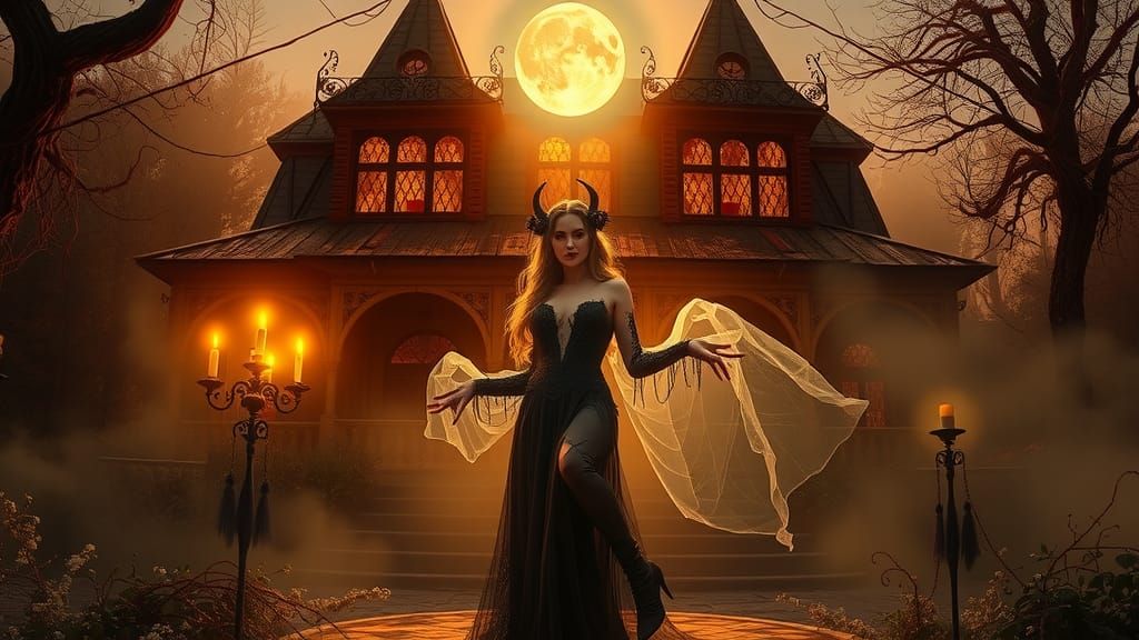 Mystical Vampire Mistress in Abandoned Mansion