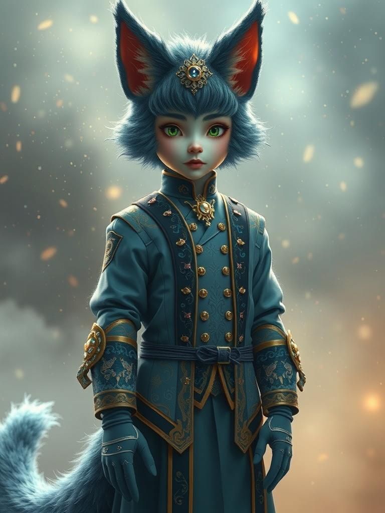 Majestic Nekojin, with sharp mostly human, facial features a...