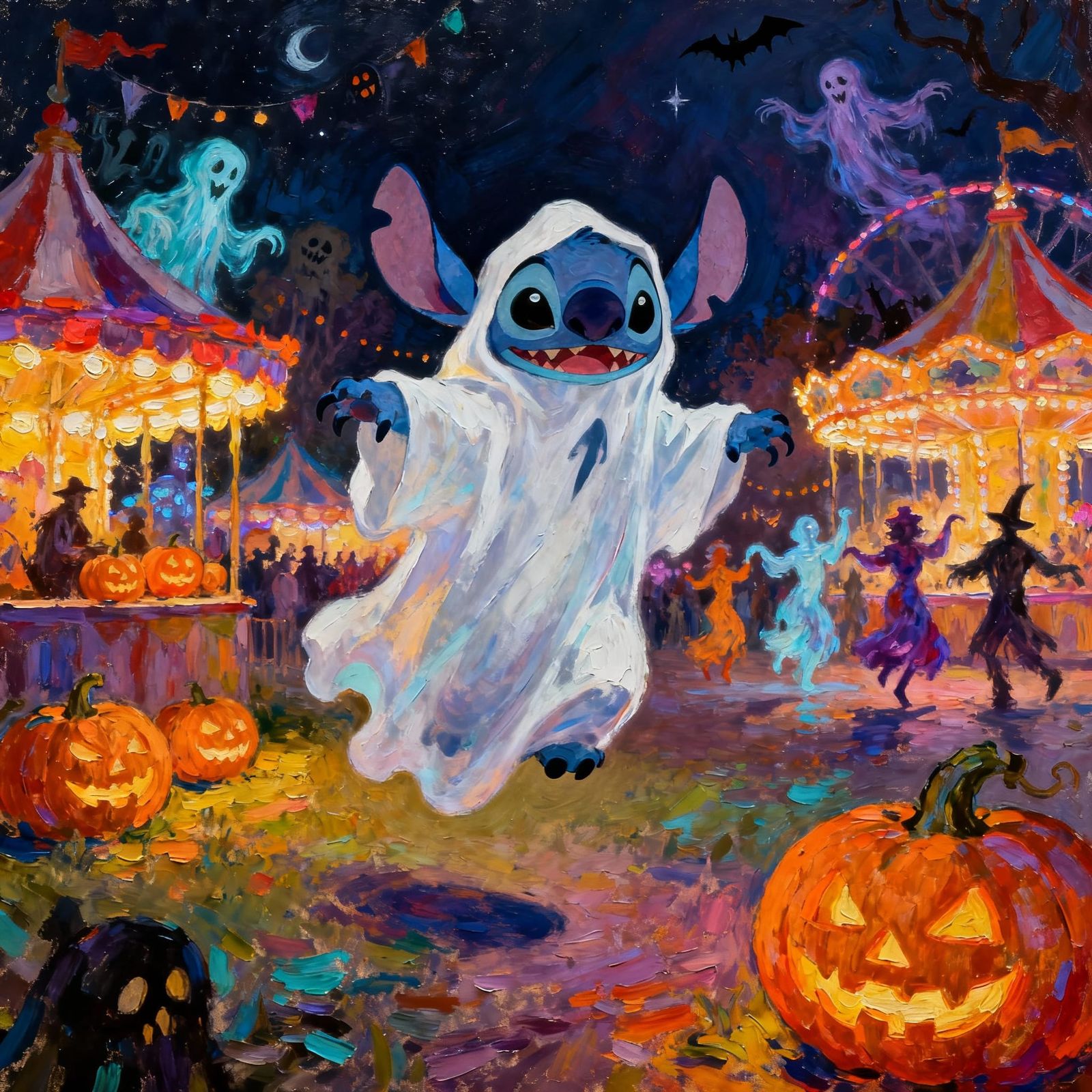 Stitch as Ghost at Midnight Haunted Carnival