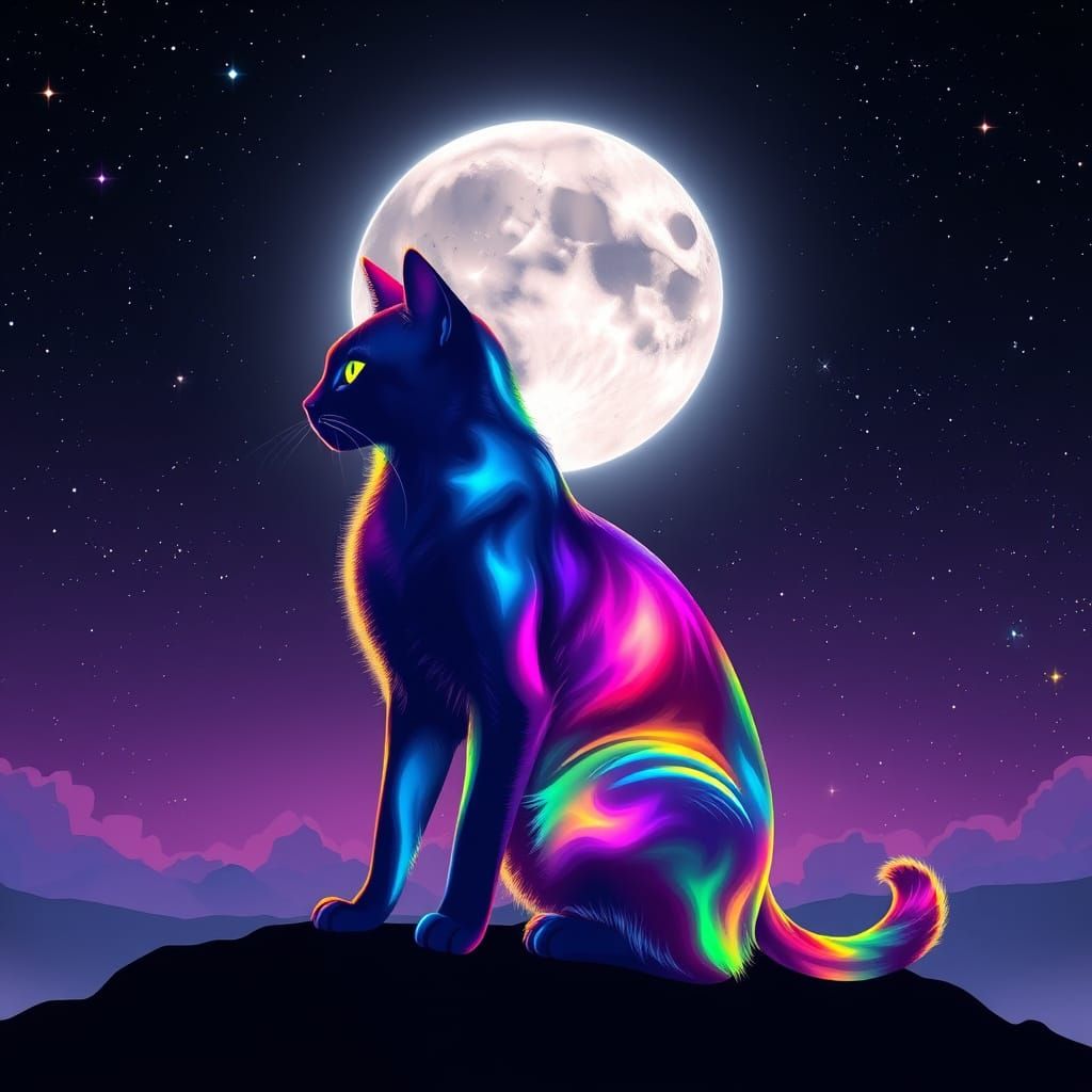 Majestic Cat in Celestial Rainbow Hues