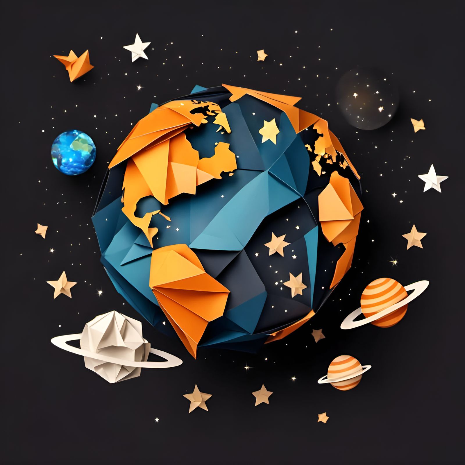 Origami Earth Floating in Outer Space