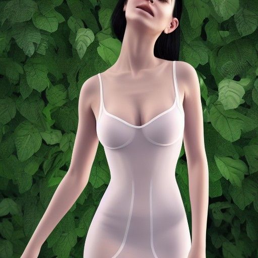 Model in Transparent Leaf Dress: Photorealistic 8K