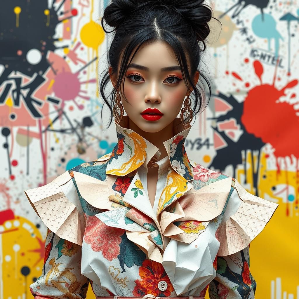 Paper Collage Outfit with Graffiti Art Influences