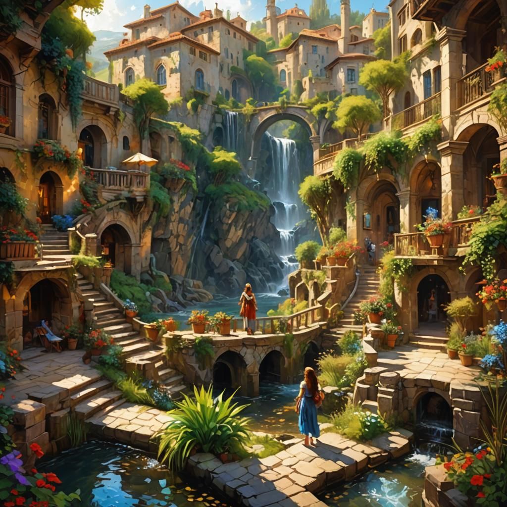 Fantasy Landscape in Fauvist Style with Volumetric Lighting