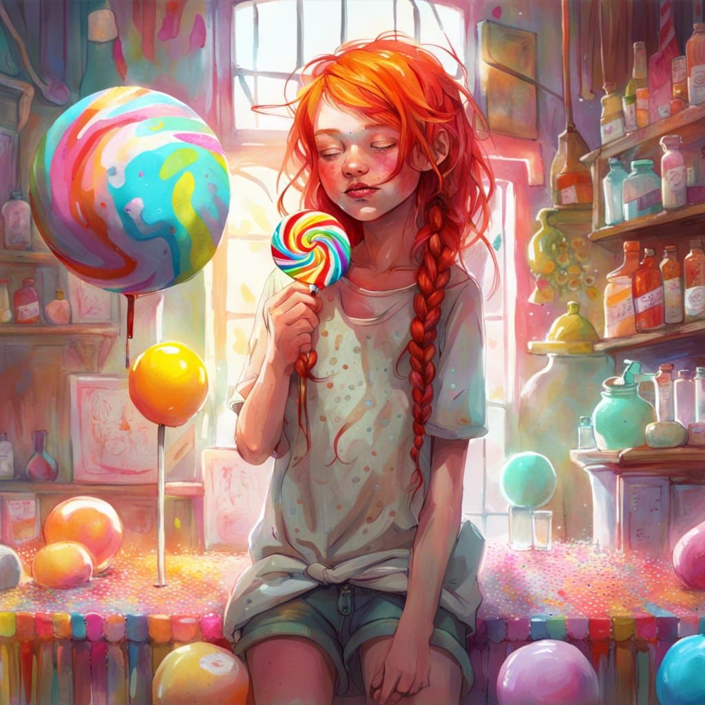 Ginger Girl's Joyful Lollipop Dream: Hyperrealistic Fantasy ...